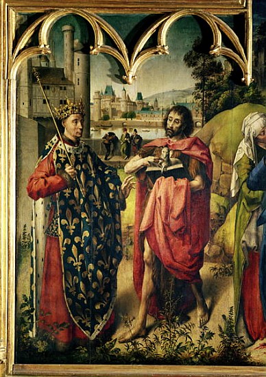 The Parlement of Paris Altarpiece, detail of St. Louis and St. John the Baptist von French School