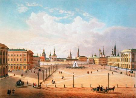 The Theatre Square in Moscow, printed by Jacottet and Bachelier von French School
