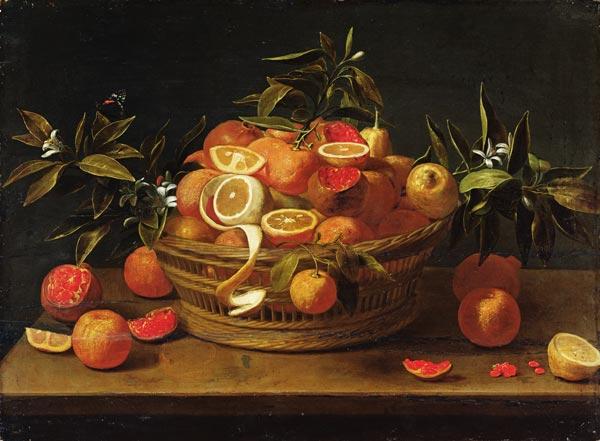Still life with lemon, orange and pomegranate