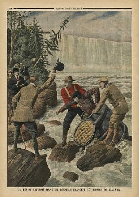 A man in a barrel crossing the Niagara Falls, illustration from ''Le Petit Journal'', supplement ill