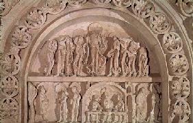 The Ascension and the Supper at Emmaus, tympanum of the left hand portal c.1150