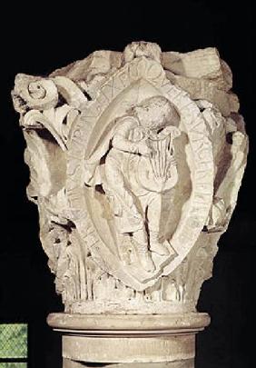 Capital depicting the Third Key of Plainsong with a lute player c.1095