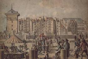 Mountebanks and Promenaders on the Pont au Change Paris  c.1790  o