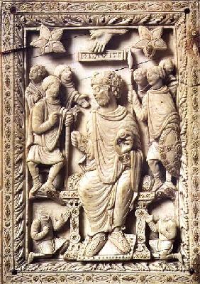 Plaque depicting King David enthroned, from Reims 9th-10th c