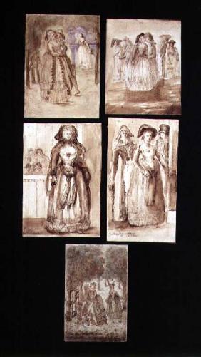 Five Sketches of Courting Lovers in the Park of Versailles 1770  & se