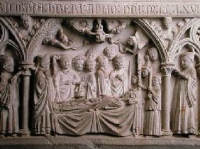 Tomb of Bishop Radulphe (d.1266), detail from the sarcophagus depicting a procession and the taking detail fro