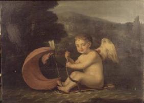 Winged Cupid, sailing a boat with quiver hull and arrow mast c.1800