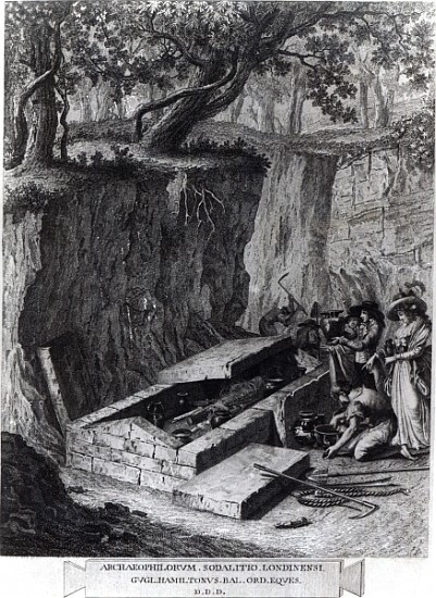 Tourists viewing the opening of an Ancient Tomb, c.1766 von French School