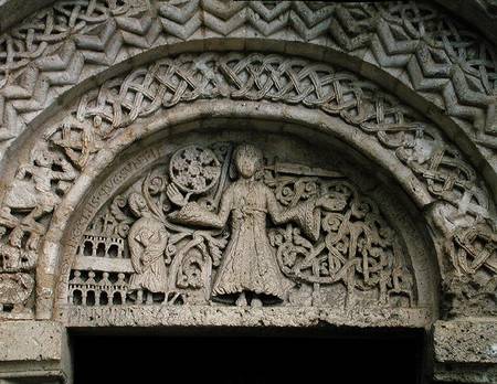 Tympanum depicting Christ of Revelation holding the Seven Stars in His Hand von French School