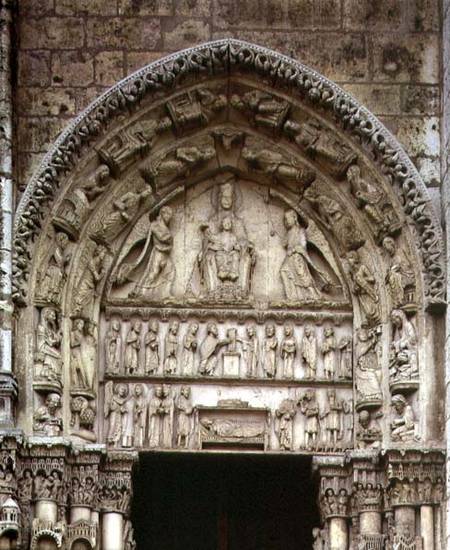 View of the tympanum depicting the Madonna and Child Enthroned, South Door of the Royal Portal von French School