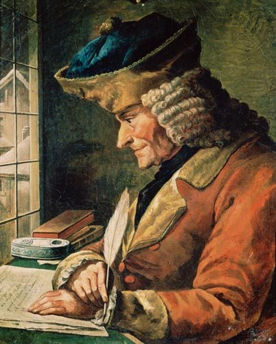 Voltaire in seinem Schreibkabinett von French School