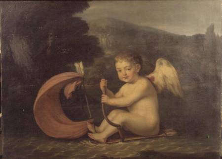 Winged Cupid, sailing a boat with quiver hull and arrow mast von French School