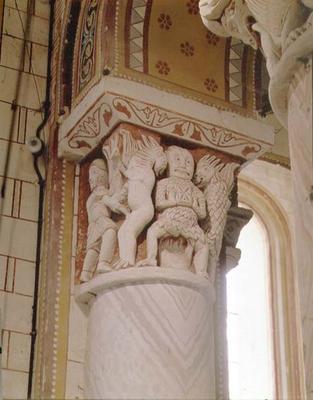 Monstrous figures, column capital (stone) von French School, (11th century)