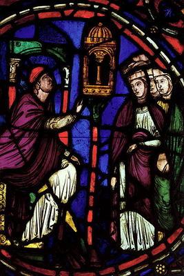 Window depicting a man preaching to three women, Ile de France Workshop (stained glass) 1842