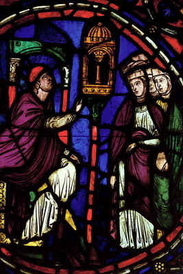 Window depicting a man preaching to three women, Ile de France Workshop (stained glass) von French School, (13th century)