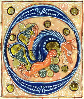 Historiated initial 'O' depicting a griffin (vellum) von French School, (14th century)