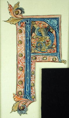 Historiated initial 'P' depicting a winged griffin (vellum) von French School, (14th century)