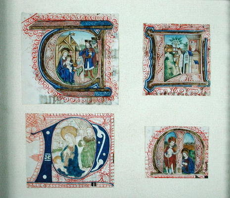 Four historiated initials depicting the Adoration of the Magi, von French School, (15th century)