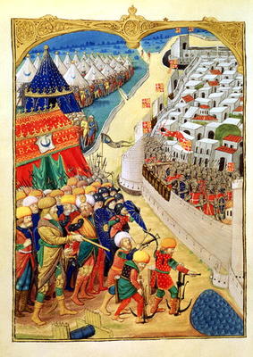 Lat 6067 f.55v The Turkish forces preparing for battle outside the walls of Rhodes in 1480, from 'A von French School, (15th century)