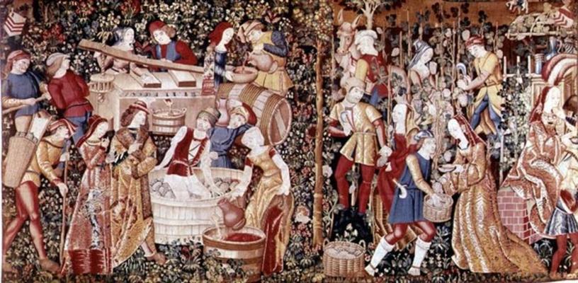 The Grape Harvest, from the 'Workshop on the Banks of the Loire' (tapestry) (see 23083 for detail) von French School, (15th century)