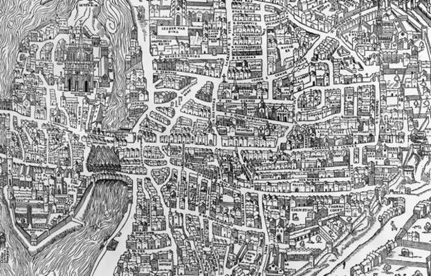 Detail from a map of Paris in the reign of Henri II showing the quartier des Ecoles, 1552 (engraving von French School, (16th century)