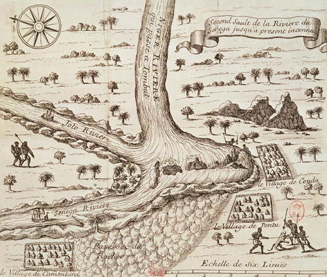 Confluence of the Niger, the Joto and the Senegal, illustration from 'Decouverte de l'Afrique' by J. von French School, (17th century)