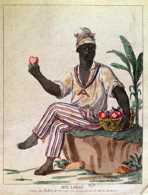 'I am Free', allegory of the first liberation of slaves in the Antilles, c.1794 (colour litho) von French School, (18th century)