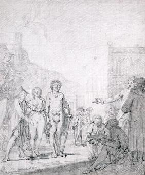 A Slave Market (pencil and grey wash on paper) 19th