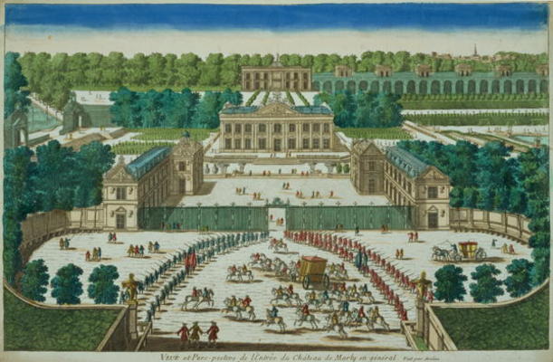 View and Perspective of the Entrance to the Chateau of Marly, engraved by Antoine Aveline (1691-1743 von French School, (18th century)