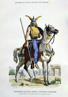 A Gaulish warrior after the invasion of Rome, illustration from 'Costumes de Paris a Travers les Sie von French School, (19th century)