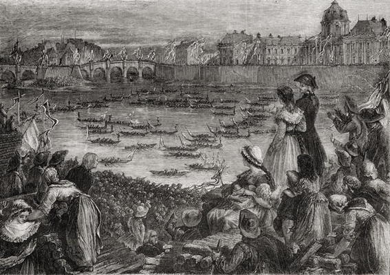 A joust on the water at the Champs de Mars, Paris (litho) von French School, (19th century)