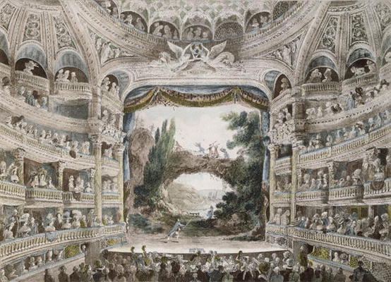 Interior of the Comedie Francaise Theatre in 1791, after an original watercolour (colour litho) von French School, (19th century)