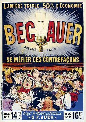 Poster advertising 'Becauer' petroleum lamps, printed by Charles Verneau 1890
