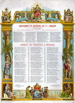 'Table of Beliefs & Duties of a Freemason', 2nd half nineteenth century (colour litho) von French School, (19th century)