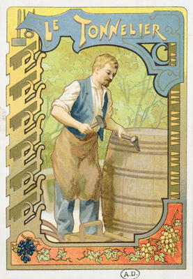 The Cooper, illustration from a book on the crafts, c.1899 (colour litho) von French School, (19th century)