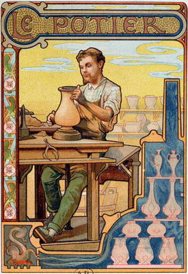 The Potter, illustration from a book on the crafts, c.1899 (colour litho) von French School, (19th century)