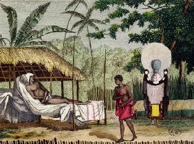 Funeral and mourning rites in Tahiti, 1811 (coloured engraving) 1409