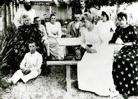 The Monet and Hoschede families, c.1880 (b/w photo) 19th