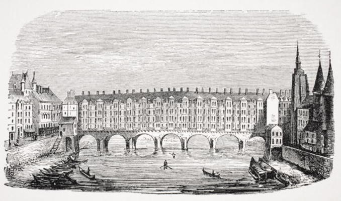 View of the ancient Pont-au-Change, from an engraving of the 'Topography of Paris', from 'Le Moyen A von French School, (19th century)