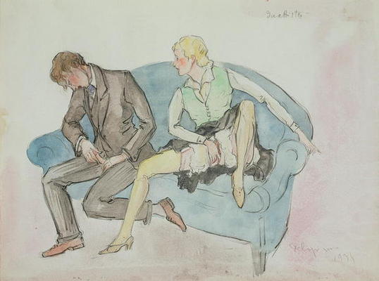The Duet, 1934 (pencil, w/c) von French School, (20th century)