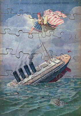 The Sinking of the Lusitania, 7th May 1915, jigsaw puzzle for children (colour litho) von French School, (20th century)