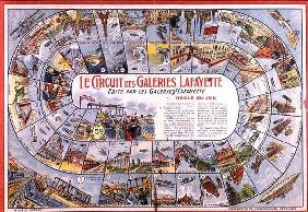'Le Circuit des Galeries Lafayette': Game of Snakes and Ladders before 1914 (colour engraving) 14th