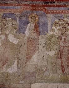 Christus treibt in der Synagoge von Kapernaum einen Dämon aus einem Besessenen aus von Fresko (romanisch)
