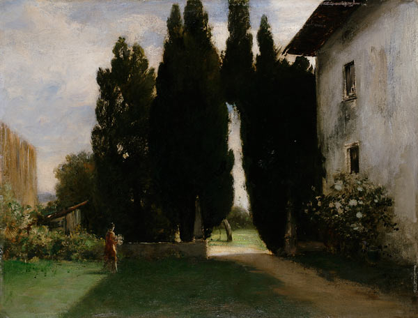 Vor einer italienischen Villa mit Zypressen von Friedrich August v. Kaulbach
