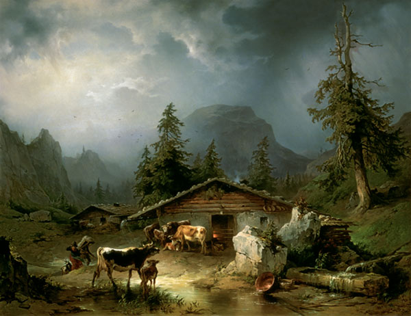 Alpine hut in Rainy Weather von Friedrich Gauermann