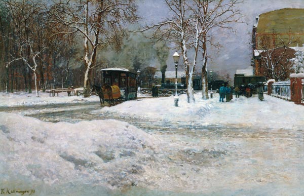 Am Bahnübergang im Winter von Friedrich Kallmorgen