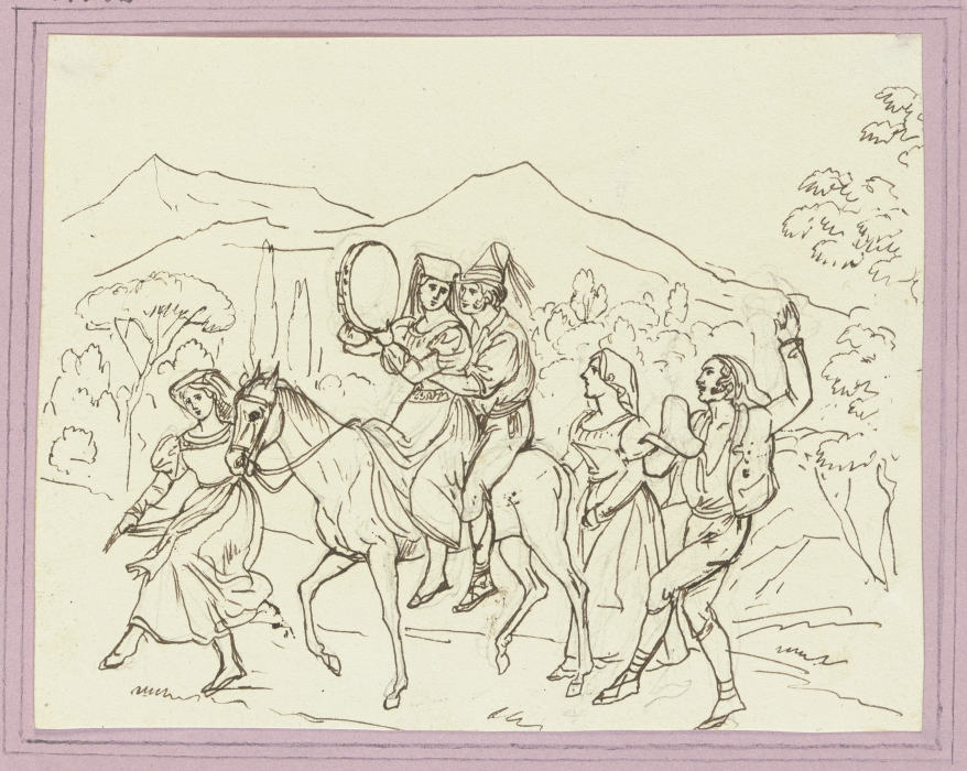Eselsritt (Brautpaar auf einem Esel und drei weitere Figuren) von Friedrich Moosbrugger