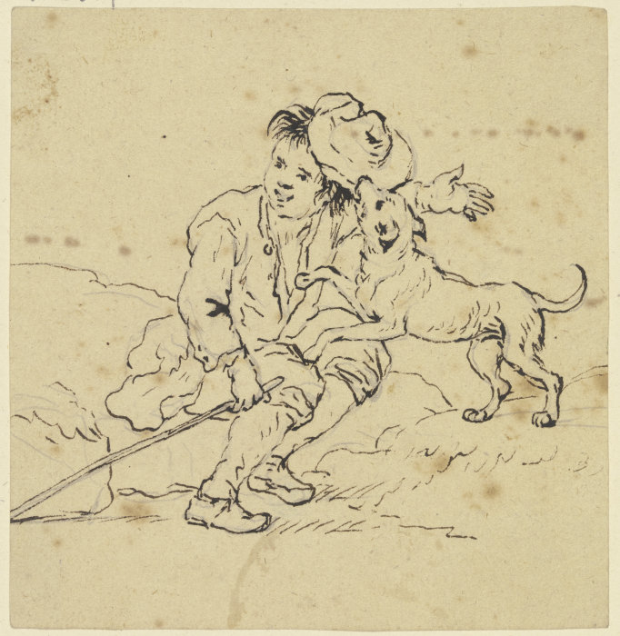Sitzender Knabe mit einem Hund von Friedrich Wilhelm Hirt