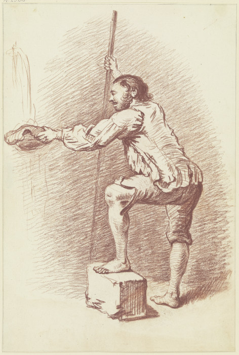Stehende männliche Modellfigur mit Stange von Friedrich Wilhelm Hirt