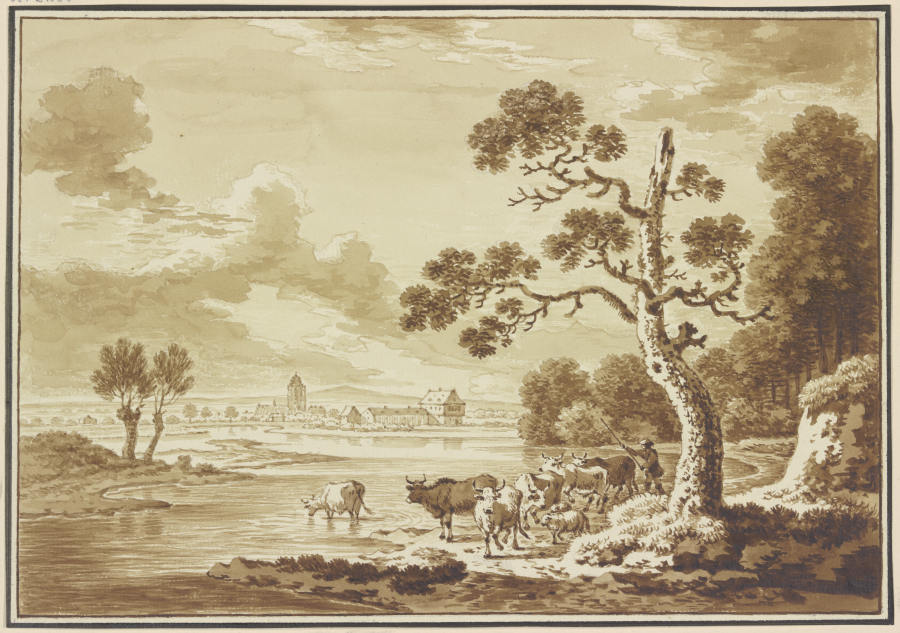 Vieh am Flußufer von Friedrich Wilhelm Hirt